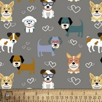 Cotton Good Puppy Love Puppies Dogs Hearts Gray Fabric Print by Yard D763.93