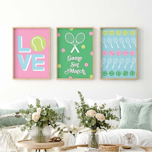 Tennis Prints Pink Blue Tennis Gallery Wall Art Trendy Pastel Sporty Set 3, Poster Only