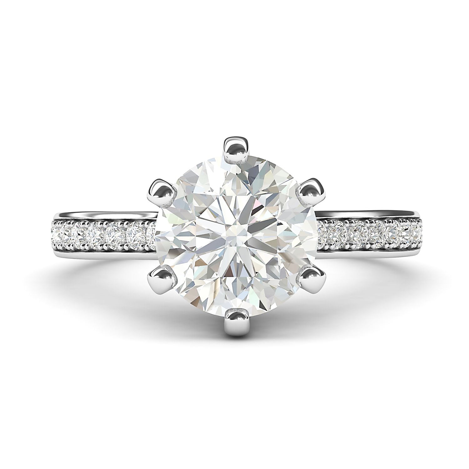 Sterling Silver 2 Carats Classic 6-Prong Simulated Diamond Engagement Ring with Side Stones Promise Bridal Ring (5)