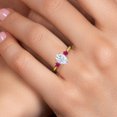 thumbnail image 4 of Gem Stone King 10K Yellow Gold White Moissanite and Red Ruby 3-Stone Ring for Women | 1.81 Cttw | Oval 8X6MM | Gemstone Birthstone | Size 6, 4 of 6