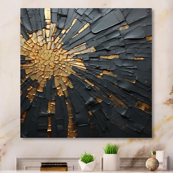 Designart "Meditating In The Black And Gold Abstraction II" Abstract Painting Wall Art Living Room