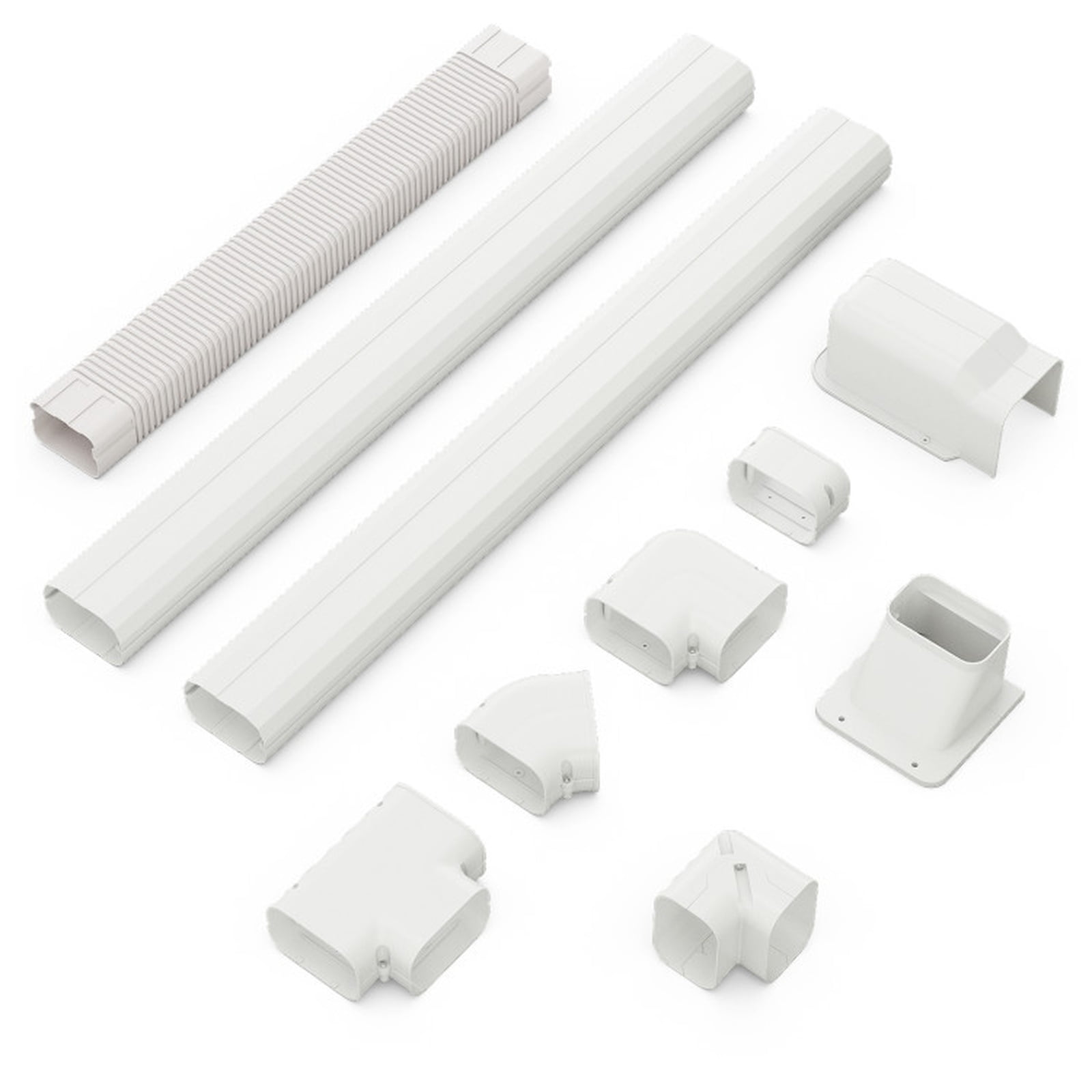 RUIE 4 Inch Mini Split Line Set Cover Kit, Decorative PVC Slim Duct Cover for Ductless Mini Split & Central AC 7000-24000 BTU, Paintable Weather-Resistant Line Cover Kit, White