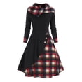 thumbnail image 2 of Robes Maxi à Manches Longues pour Femmes à Carreaux Color Block Splic Chandail à Capuchon Décontracté Ample Robe Chandail, 2 of 5
