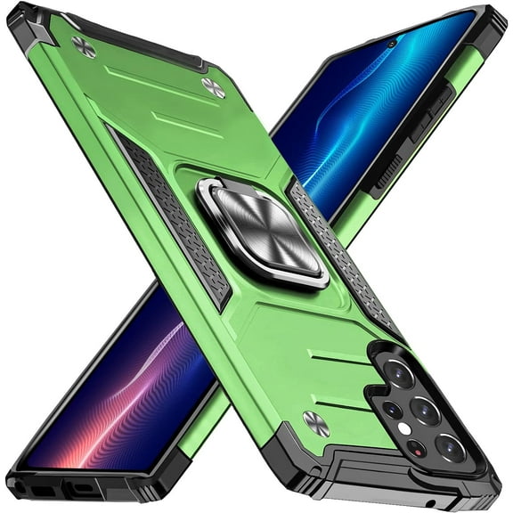 Armor Case for Samsung Galaxy S22 Ultra 6.8 inch, [12ft Drop Protection] Shockproof Phone Case Cover with Metal Ring Stand Kickstand [Support Magnetic Car Mount] for S22 Ultra 5G, Grass Green