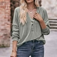 thumbnail image 2 of Brglopf Womens Hoodies Long Sleeve Tunic Top Button Down V Neck Drawstring Henley Shirt Solid Color Side Split Sweatshirt, 2 of 5