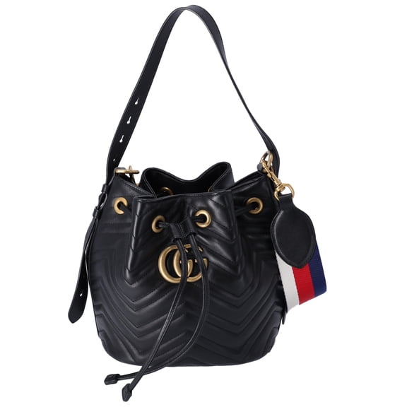 Pre-Owned GUCCI GG Marmont Shoulder Bucket Bag 476674 Black Leather