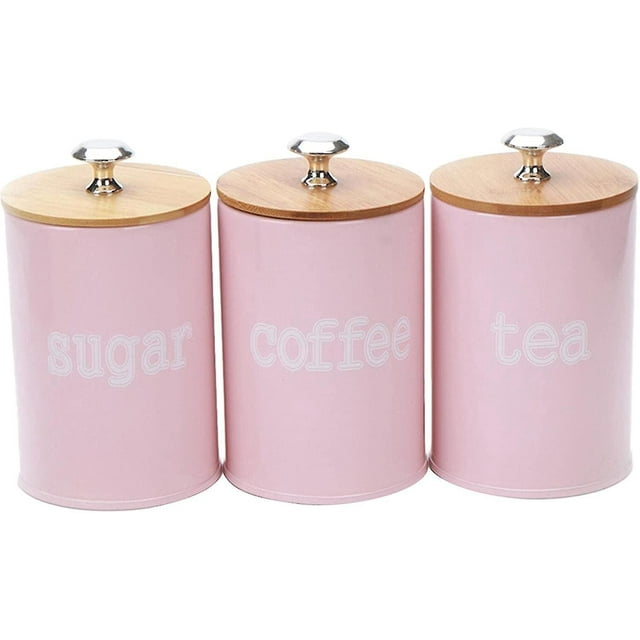 3x Food Storage Jar, Pink Food Storage Can With Seal Bamboo Lid -modern Storage Canister For Serving Tea,coffee,spice And