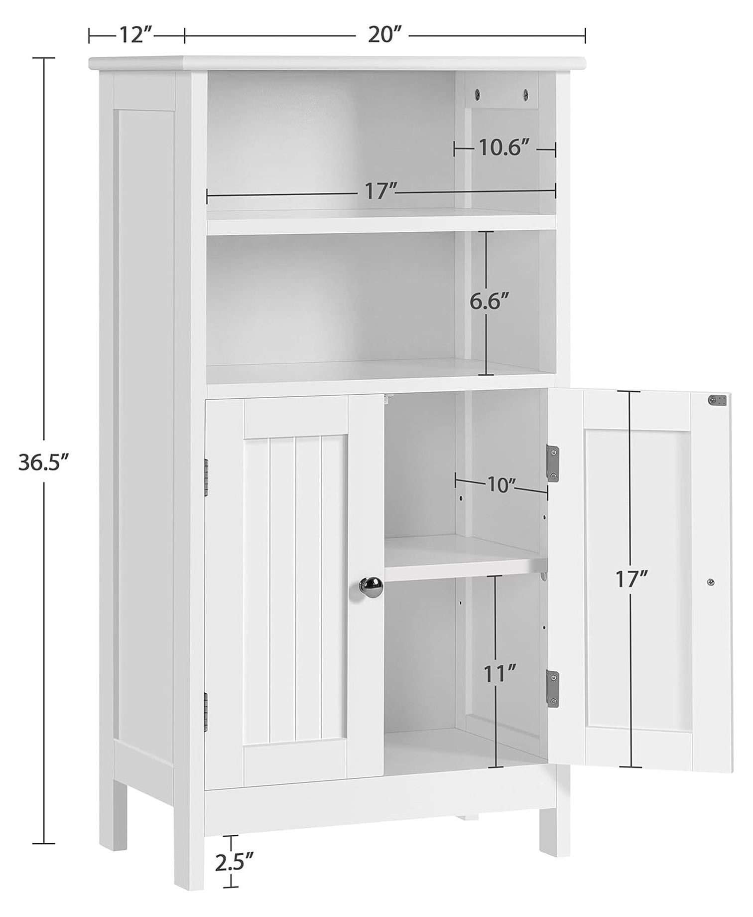Bathroom Floor Storage Cabinet with 2 Doors and Adjustable Shelf, Side Storage Organizer for Living Room/Hallway, White