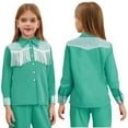 thumbnail image 6 of Aislor Girls Sequin Fringe Button Down Shirt Long Sleeve Sparkly Blouse Top Western Cowgirl Outfit Green 10, 6 of 7