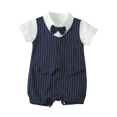 

2DXuixsh Baby Boy Shorts Summer Short Sleeved Onesie Children s English Gentleman Style Baby Onesie One Year Old Dress Boy Gentleman Baby Boy Going Out Clothes Blue Size 90