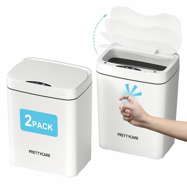 PrettyCare Garbage Bins with Lid 2*14L.Automatic Sensor Touchless trash can for Bathroom, Kitchen, Bedroom, Office GC01