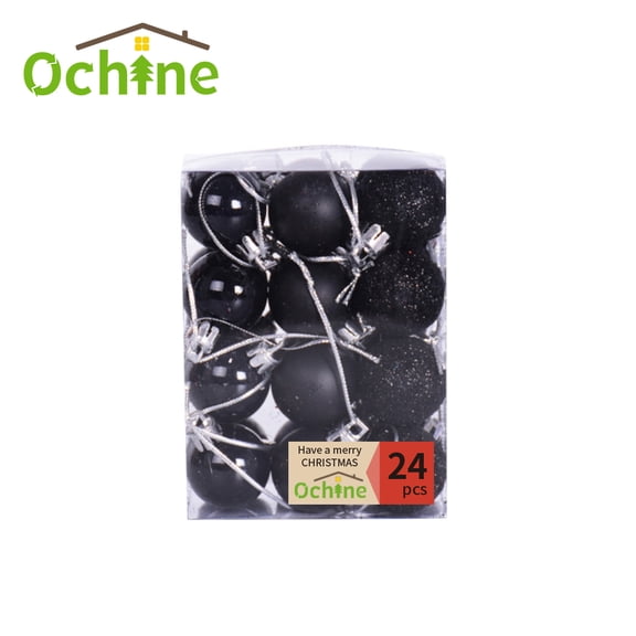 24Pcs Christmas Ball Set Plastic Shatterproof Xmas Tree Ornament Mini Hanging Ball for Home Party Holiday Decoration (1.18" In Dia, Black)