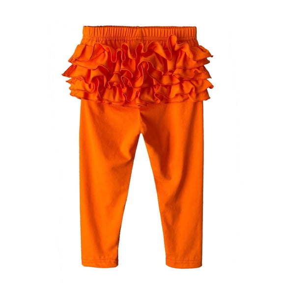 Ticikt Baby Toddler and Little Girls Ruffles Waist Leggings Solid Color Pants,Color:Orange