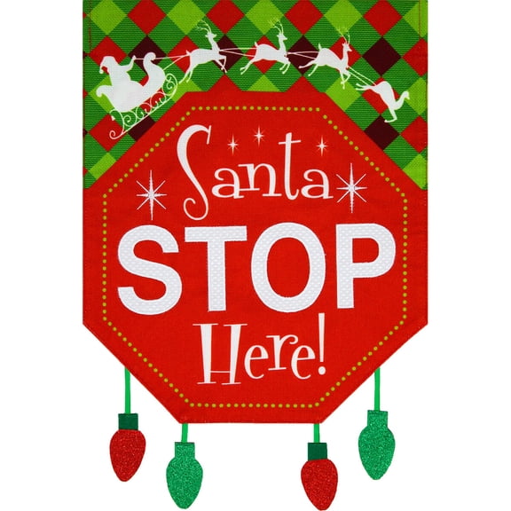 Briarwood Lane Christmas Garden Flag 12x18 For Outdoor Santa Stop Here Burlap For Christmas Garden Flag Flags For Outside
