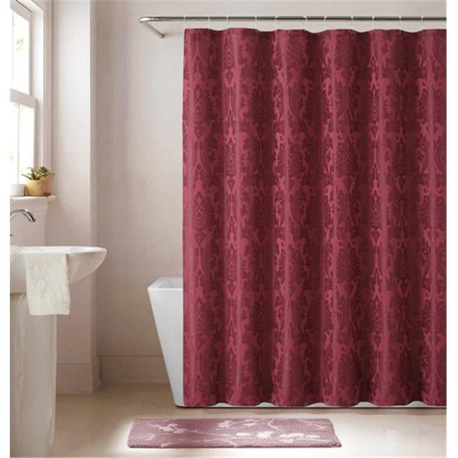 Luxury Home Jacqueline Jacquard Shower Curtain Set, Burgundy 72 x 72