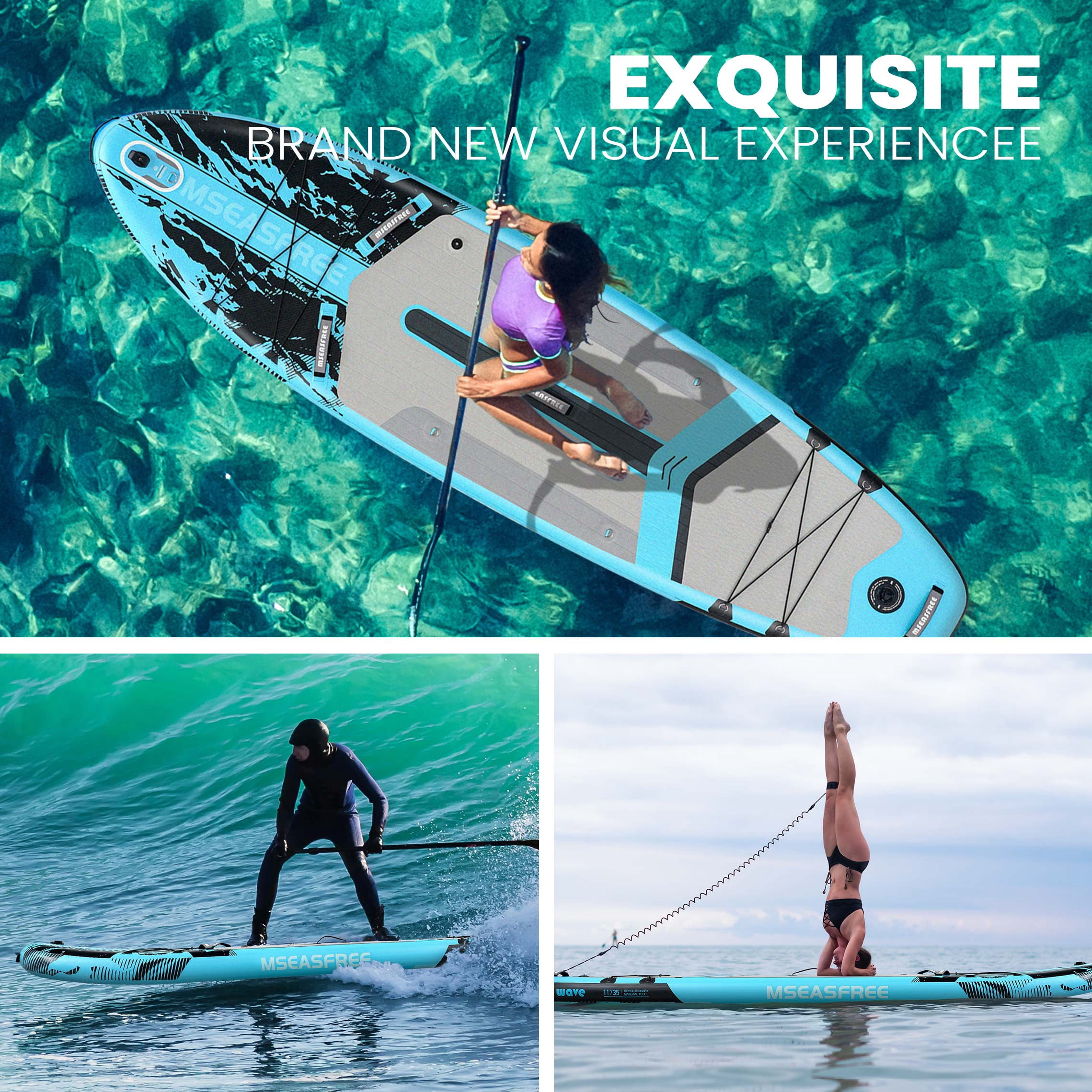 MSEASFREE 11 ft Inflatable Paddle Board Stand up Paddle Board All-Purpose Fishing Board with Full SUP Accessories