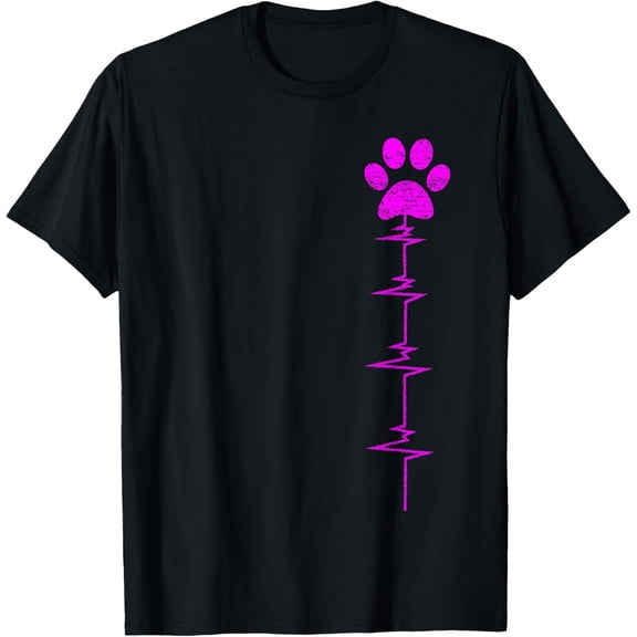 Women's Dog Paw Print Heartbeat Shirt Women Girls Mom T-Shirt