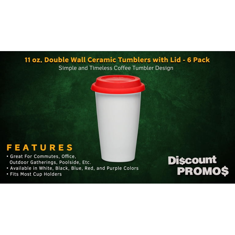 11 oz. Double Wall Ceramic Tumblers with Lid - 6 Pack - Red - Walmart.com