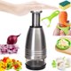 thumbnail image 1 of Picadora de alimentos manual de mano, cortadora en dados, procesador de alimentos, cortador afilado de acero inoxidable, picadora de prensa de golpe para frutas, verduras, ajo, nueces o ensaladas, 1 of 8