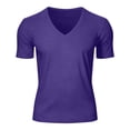 thumbnail image 4 of SeCaotees Short Sleeve Solid V‑Neck T‑Shirts for Men Regular Fit Stretchy Lightweight Knit Fabric Versatile Everyday Casual Pullover Tops Purple,M, 4 of 9