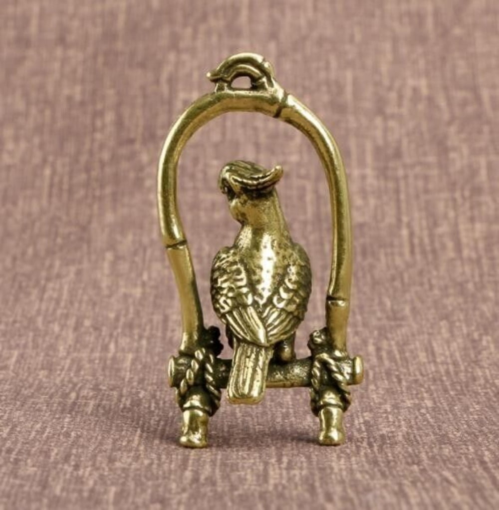 Old Brass Handmade Bird Cage Parrot Pendant Statues Pet AntiquesRare Chinese