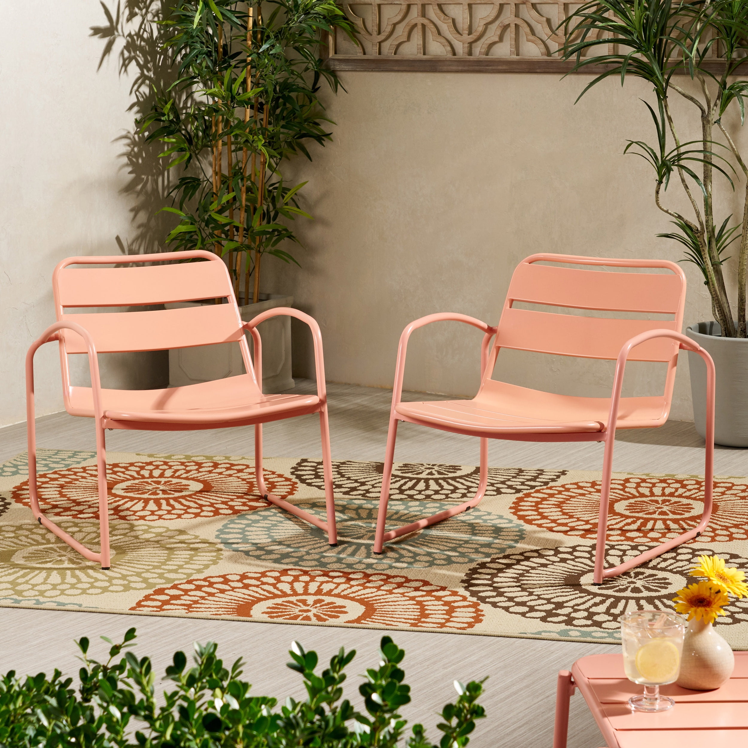 Calvert Outdoor Dining Chair, Set of 2, Matte Coral