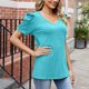 thumbnail image 3 of Top de manga corta abombada para mujer, Color puro, cuello en V, corte holgado, informal, elegante, jersey de verano, Top azul lago XL, 3 of 6