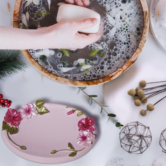 Pink 5 Piece Bathroom Accessories Set with Flower - Luxury Soap Dispenser, Toothbrush Holder & Tumbler