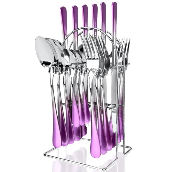 24-Piece Stainless Steel Flatware Set with Silverware Organizer, Service for 6, Includes Forks Knives Spoons Coffee Spoons, Modern Dishwasher Safe Rustproof Silverware