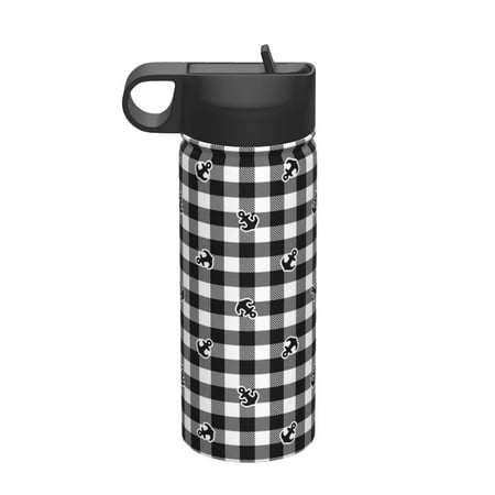 

Uemuo Black Tartan Plaid Print 18oz Sports Insulated Kettle Water Bottle Outdoor Sports Bottle Insulated Hydration Bottle with Handle & Flip Straw