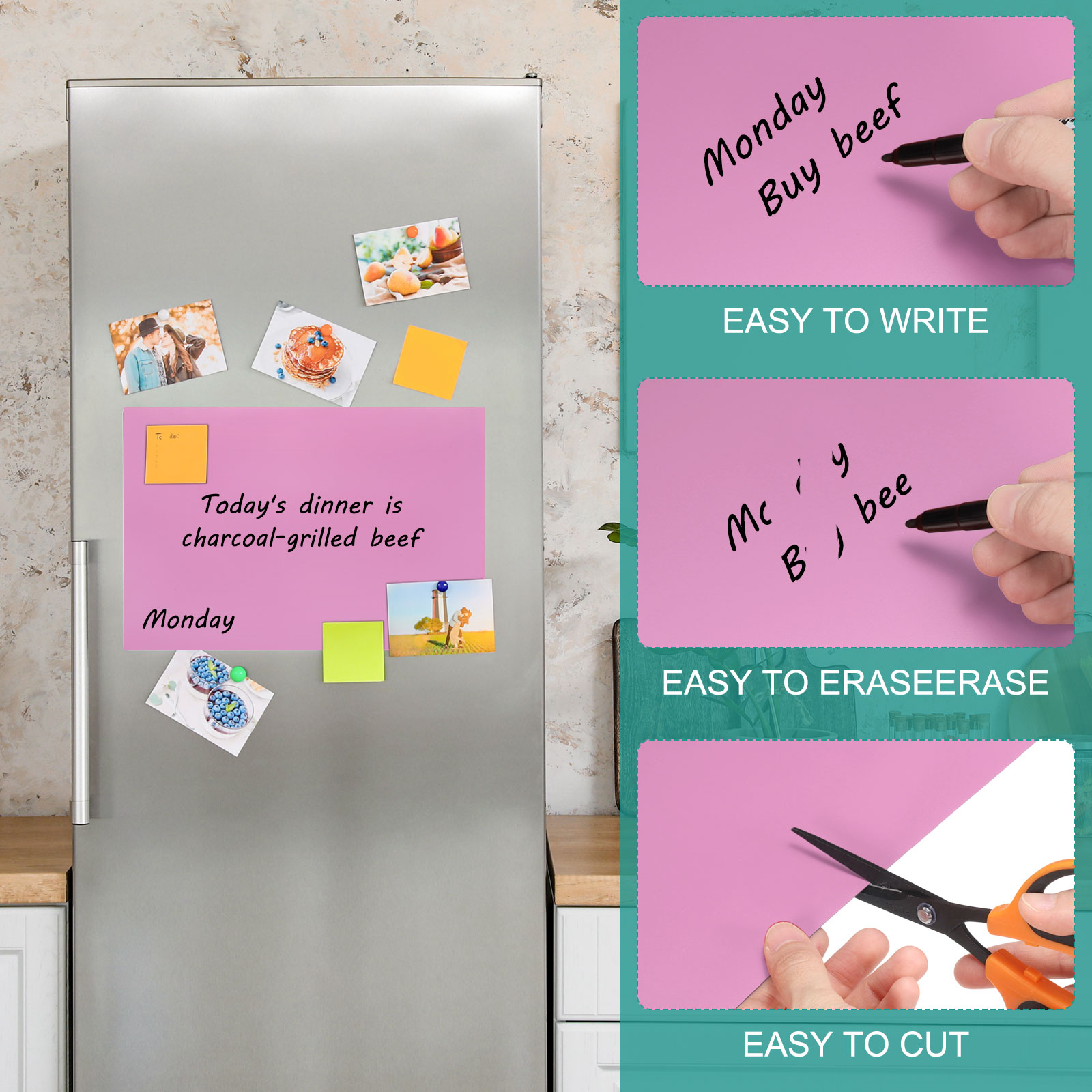 Uxcell Magnetic Dry Erase Board Sheet for Fridge, 6 Pcs 12 x 8 Inch Erasable Refrigerator Whiteboard for Kitchen for Home Kitchen Organizer Planner Office Storage, Pink (0.6mm)