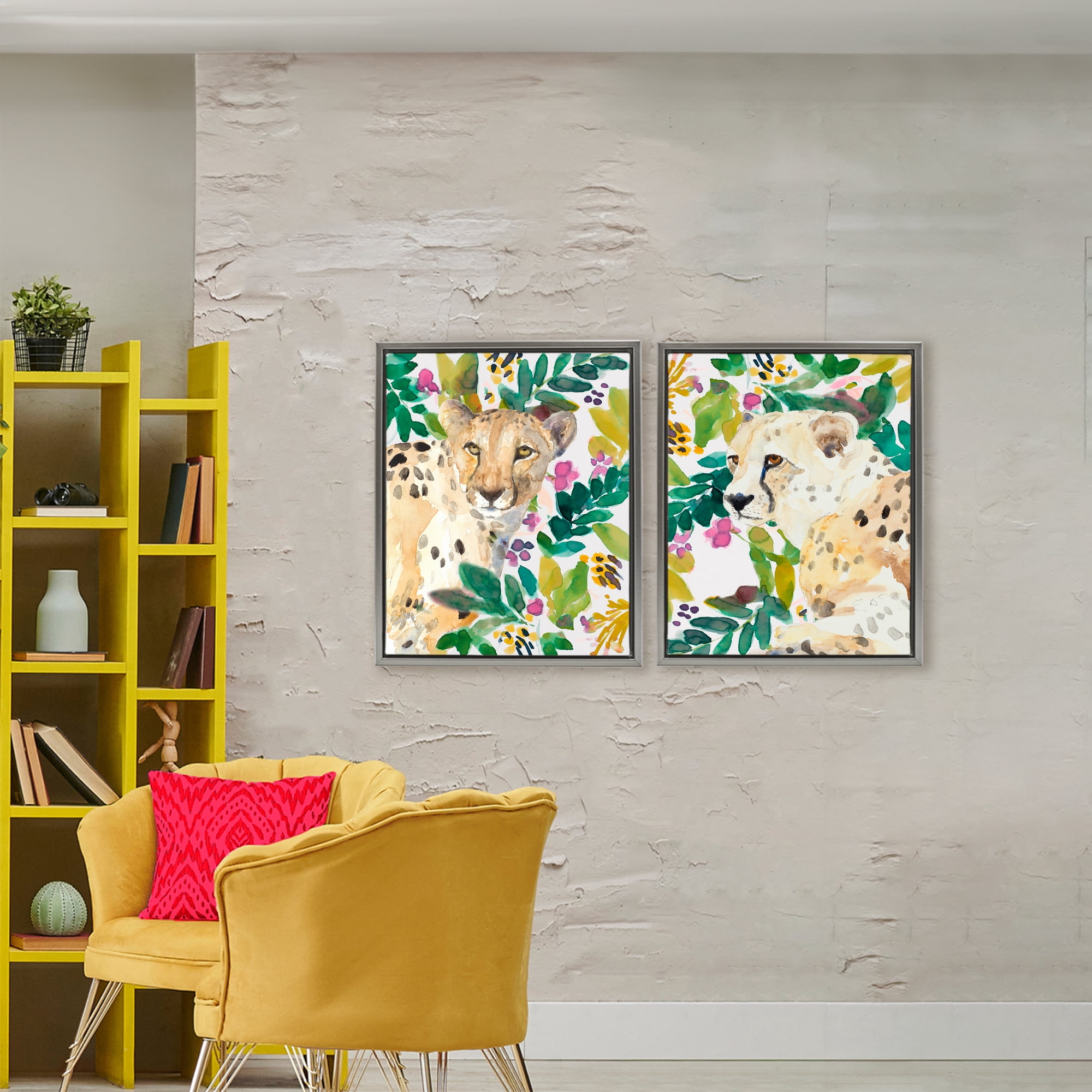 Stupell Industries Botanical Garden Wildlife 2 Piece Gray Framed Floater Canvas Set, design by Lanie Loreth
