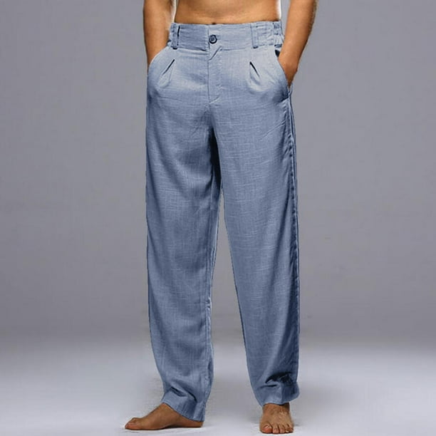 Pantalones casuales holgados de pierna recta para hombre, de longitud completa, con bolsillo frontal plisado doble.