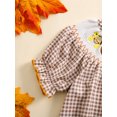 thumbnail image 4 of Conjunto de Halloween para niña pequeña, mono de lino y algodón con estampado de calabaza a cuadros, mangas largas/cortas abullonadas, 4 of 7