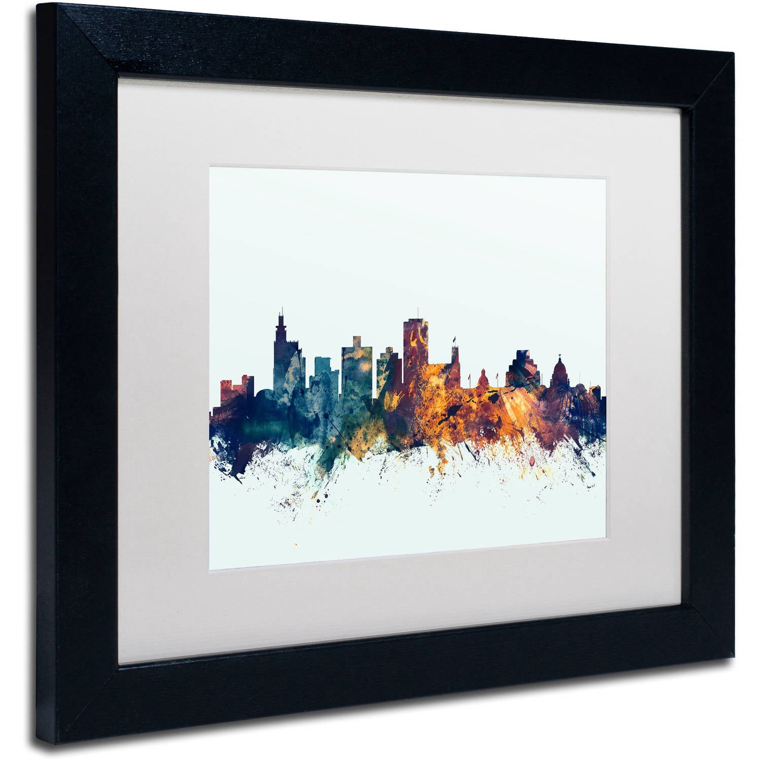 Trademark Fine Art "Jackson MS Skyline Blue" Canvas Art by Michael Tompsett, White Matte, Black Frame