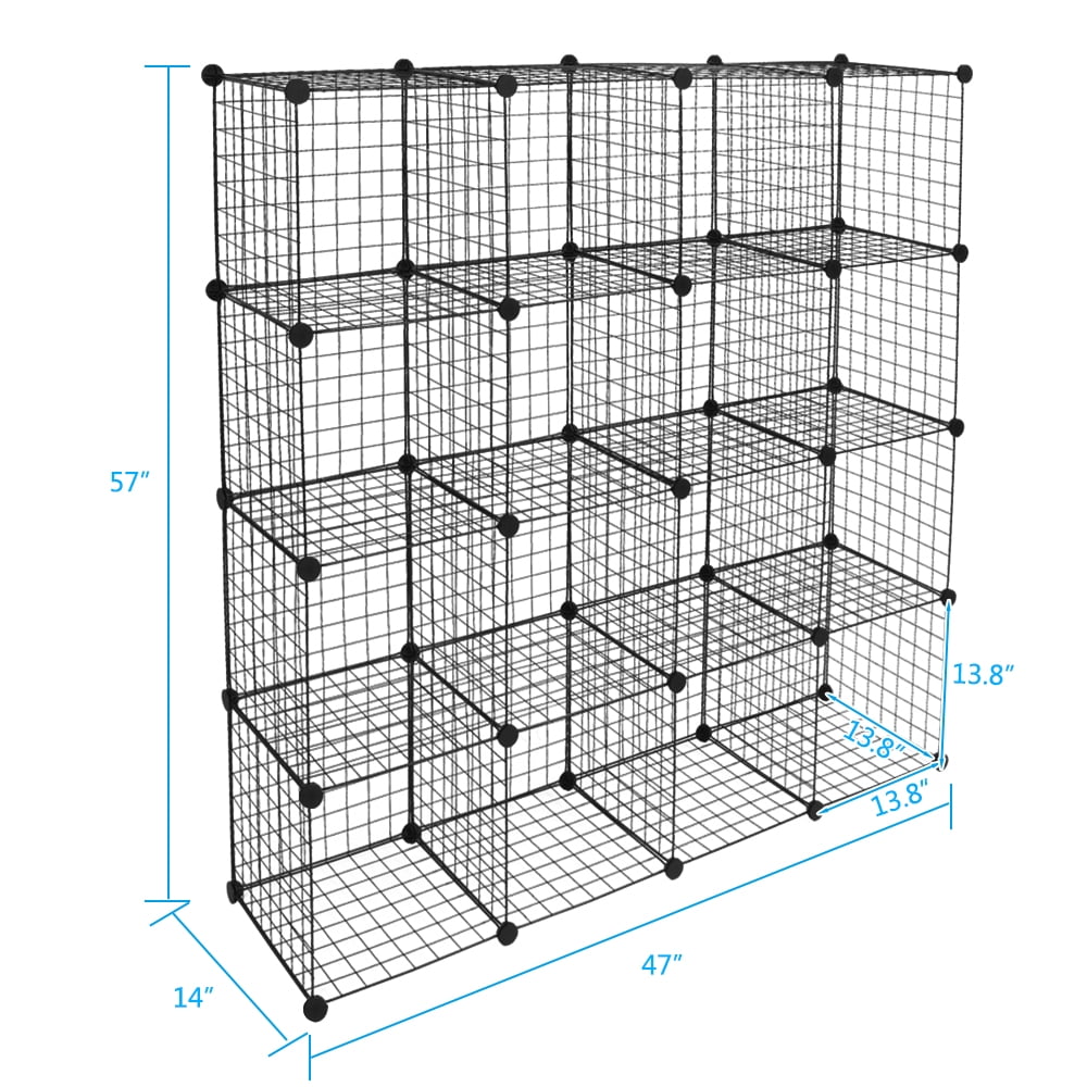 6 Cube 35cm Metal Grid/Wire Cube/Shelf/Cabinet Storage/Display Organiser/Rack BK 