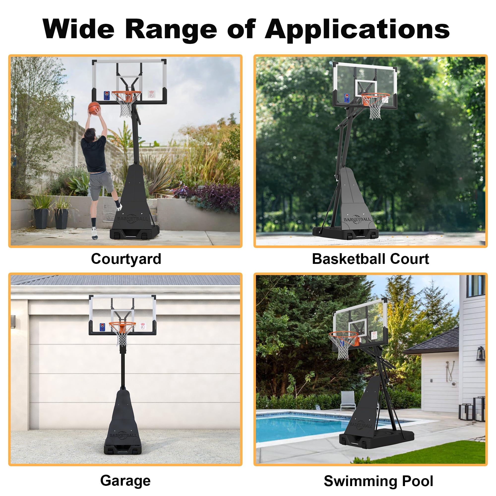 Cofiyard LED Light Portable Basketball Hoop with Extra Sandbag, 5.25-10FT Height Basketball Goals System with Large Backboards for Youth and Adult