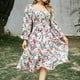 thumbnail image 2 of Vestido de gasa de manga larga con estampado floral y cuello cuadrado para mujer a la moda de otoño Pompotops  hdfakjf9796, 2 of 9