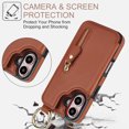 thumbnail image 2 of Allytech Wallet Case for iPhone 16, Card Holder & Zipper Pocket, Finger Grip Ring, Screen & Camera Protection, Luxury PU Leather Kickstand Double Buttons Flip Shockproof Case, Brown, 2 of 7