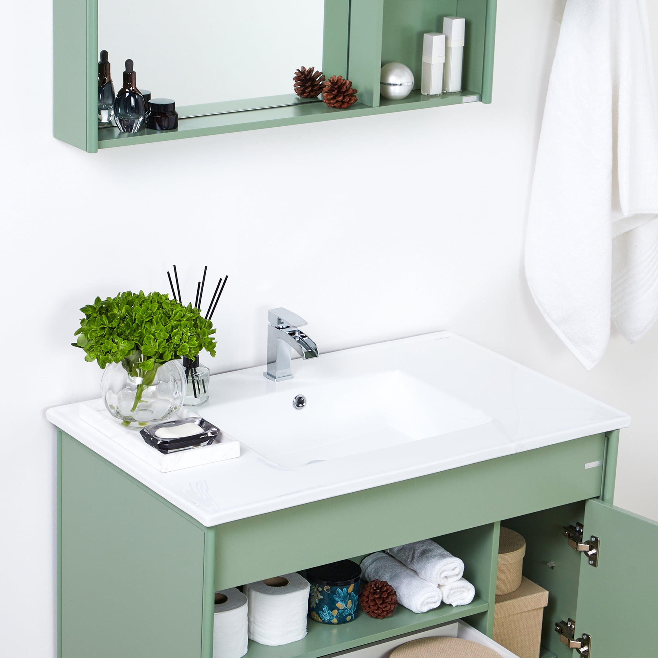 LUXE Bidet Callista Bathroom Vanity, Medicine Cabinet and Sink, Green