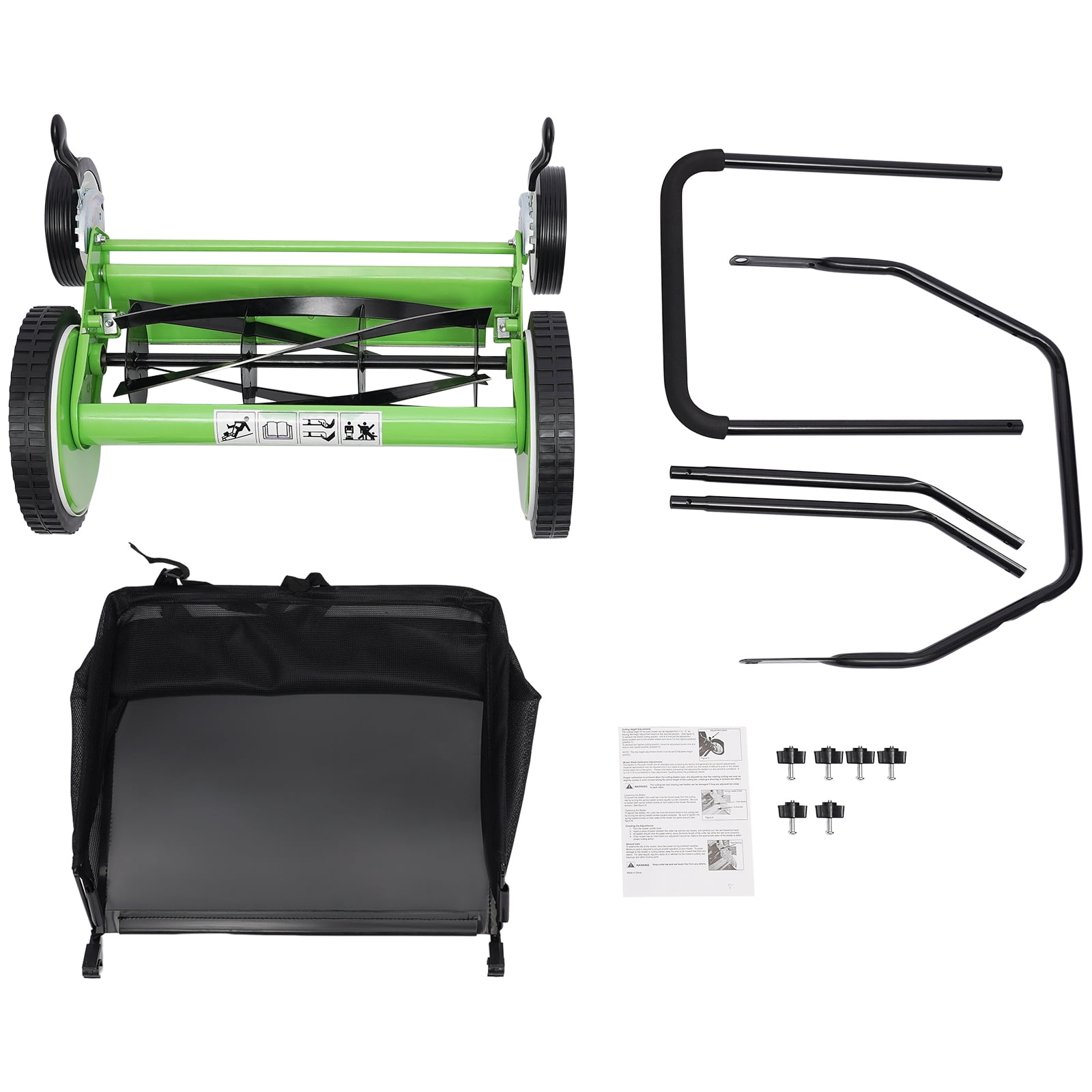 ChicHomey 16"Cordless Manual Reel Lawn Mower,5-Blades Lawn Mover Adjustable Cutting Height Grass Cutter with Grass Catcher, Green