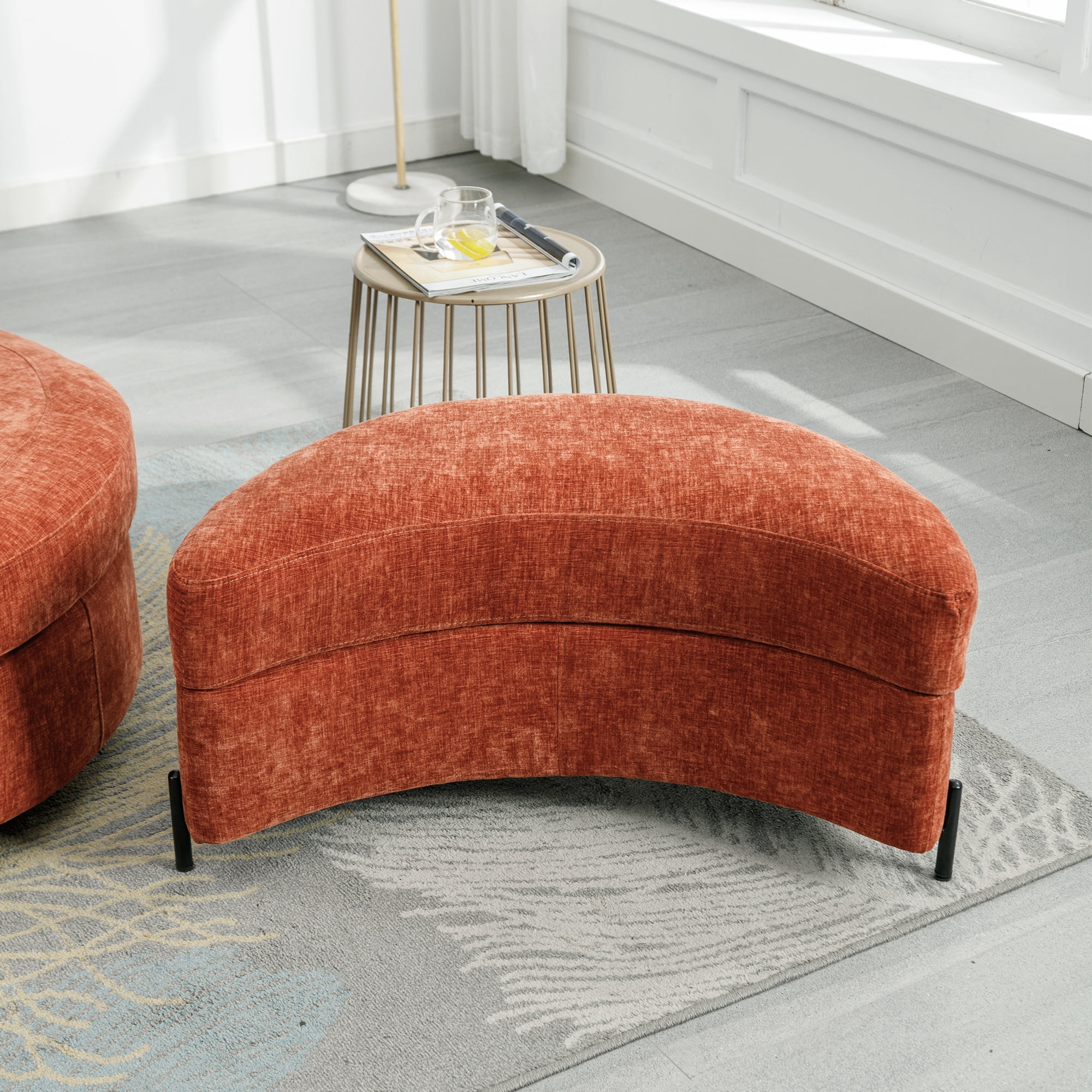 Aukfa 33" Storage Ottoman, Convertible Bench, Side Table for Living Room, Half Moon Shape, Red