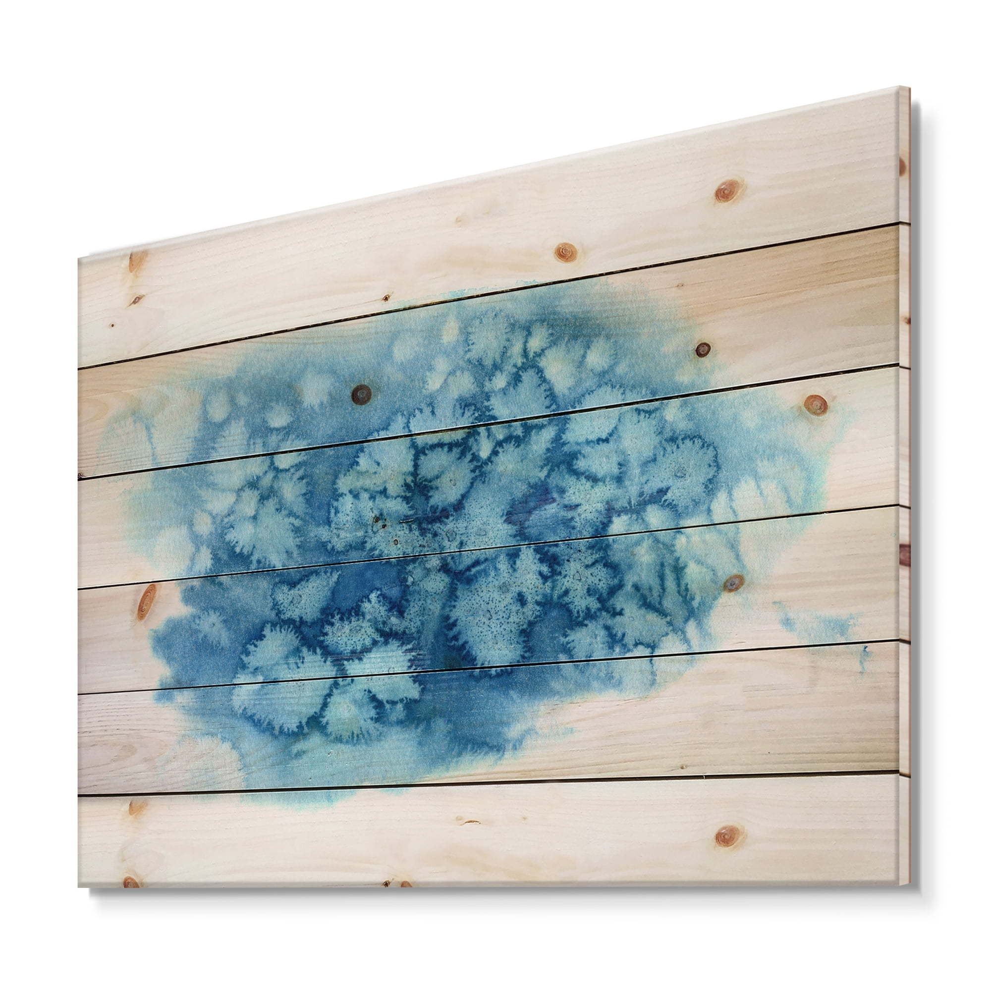 Designart 'Abstract Blue Turquoise Cloud' Modern Print on Natural Pine Wood