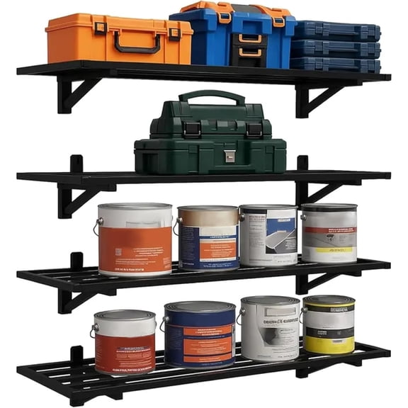 Maeklon 4 Pack Adjustable Garage Wall Shelving, 1.5 x 4ft Wall Mounted Wire Shelving Unit, 792lbs Load Capacity, Heavy Duty Storage Rack, Ideal for Warehouse, Garage, Black