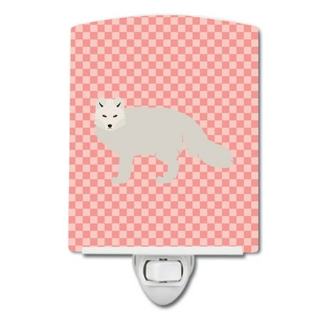 

Caroline s Treasures BB7877CNL White Arctic Fox Pink Check Ceramic Night Light 6x4x3 multicolor
