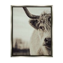 Stupell Industries Highland Cow Face Portrait Animals & Insects Photography Gray Floater Framed Canvas Art Print Wall Art, 25 x 31