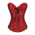 thumbnail image 3 of Corsé con ribete floral para mujer, faja de satén, lencería de jacquard con cordones negro y rojo, 3 of 9