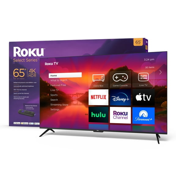 Roku 65" Select Series 4K HDR Smart RokuTV with Roku Enhanced Voice Remote, Brilliant 4K Picture, Automatic Brightness, and Seamless Streaming