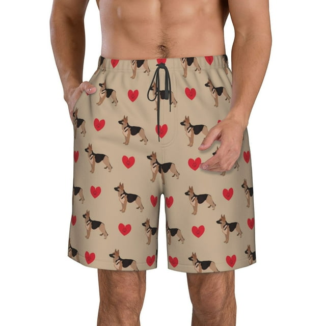 Balery German Shepherd Dog Traje de Baño Estilo Hawaiano para Hombre, Shorts de Secado Rápido con Bolsillos-X-Large
