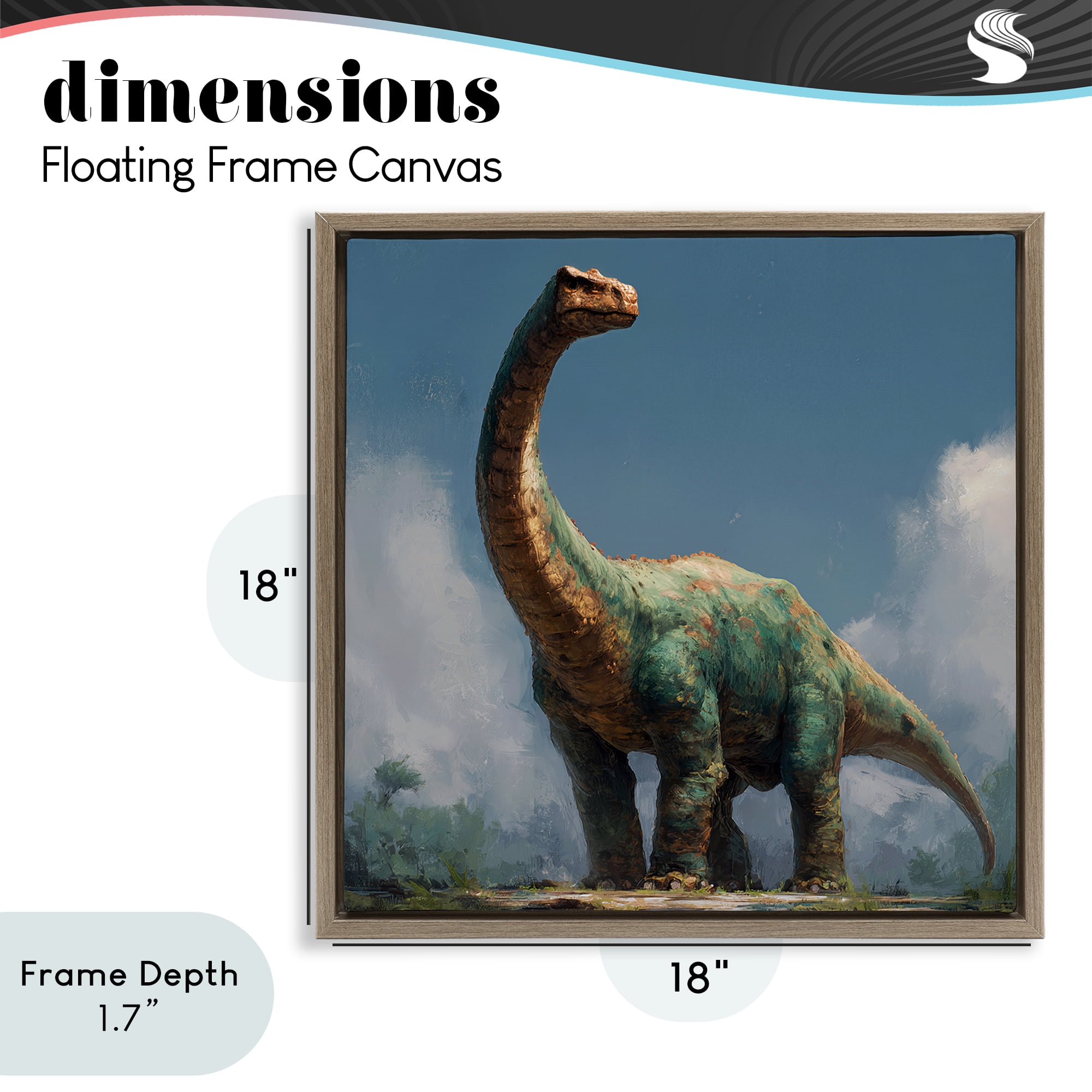 Stupell Industries Colossal Brontosaurus in Meadow Brown Framed Floater Canvas Wall Art, design by Wumples